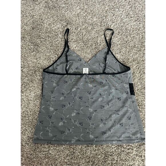 vintage y2k morgan taylor intimates tank top camisole gray leafs black lace M - Picture 3 of 6